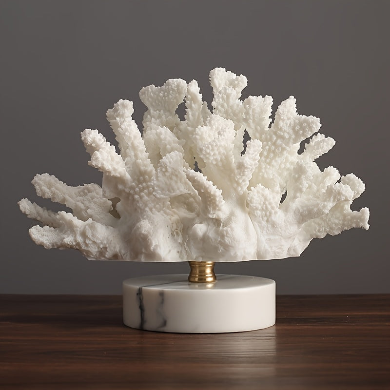Tnessential Elegant White Coral Sculpture Ornament with Crystal Base 3D Decor