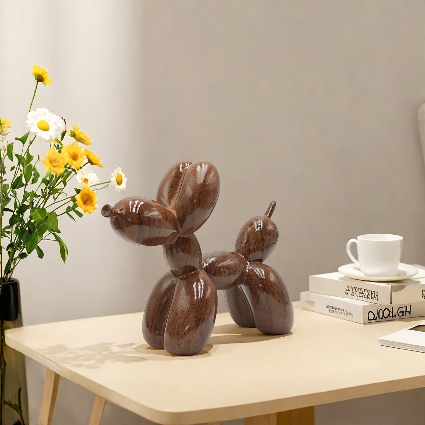 Tnessential Wood Balloon Dog Sculpture Animal Statue Art Decoration 3D Decor
