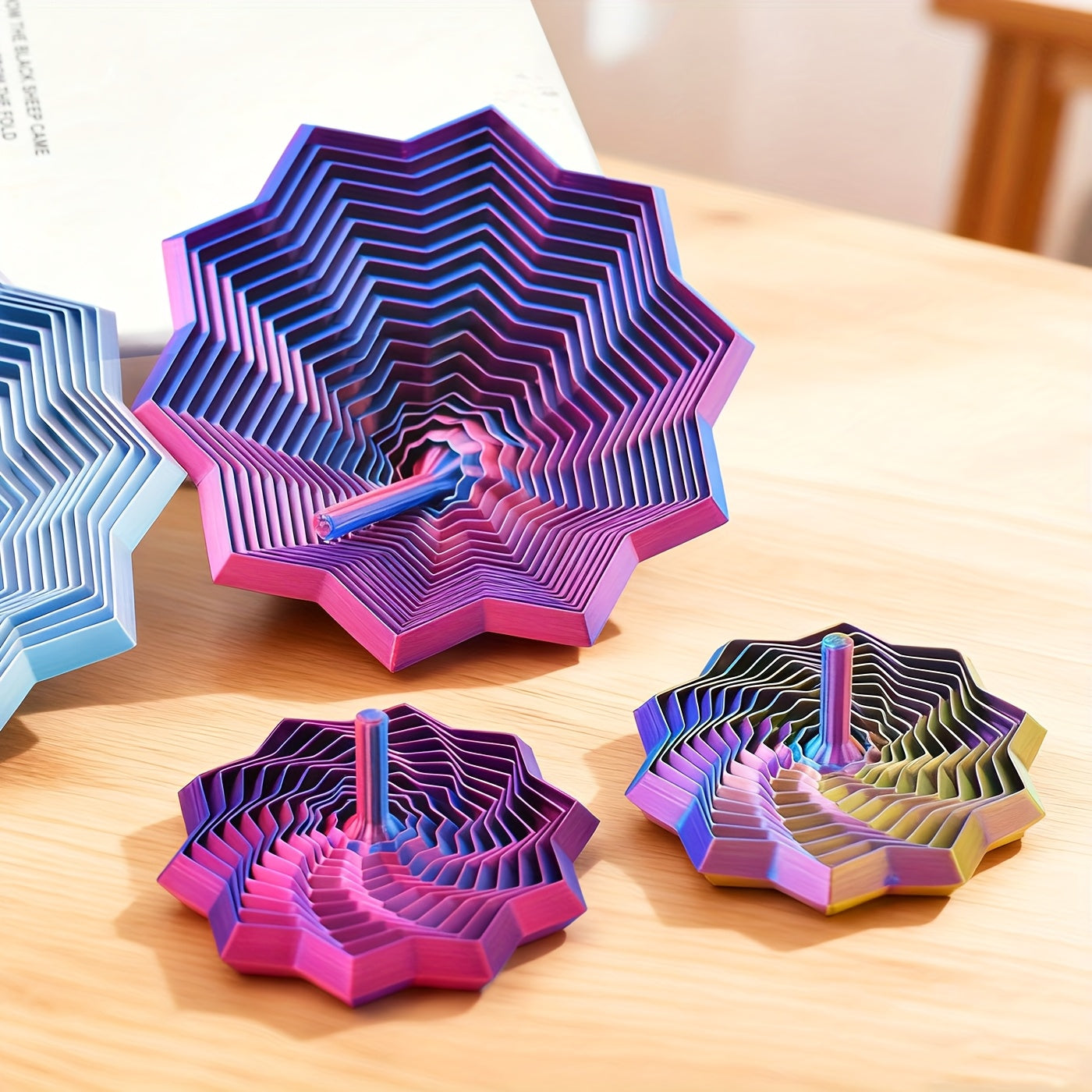 Tnessential U002f2pcs Multicolor Gradient Spinning Tops 3D Decor