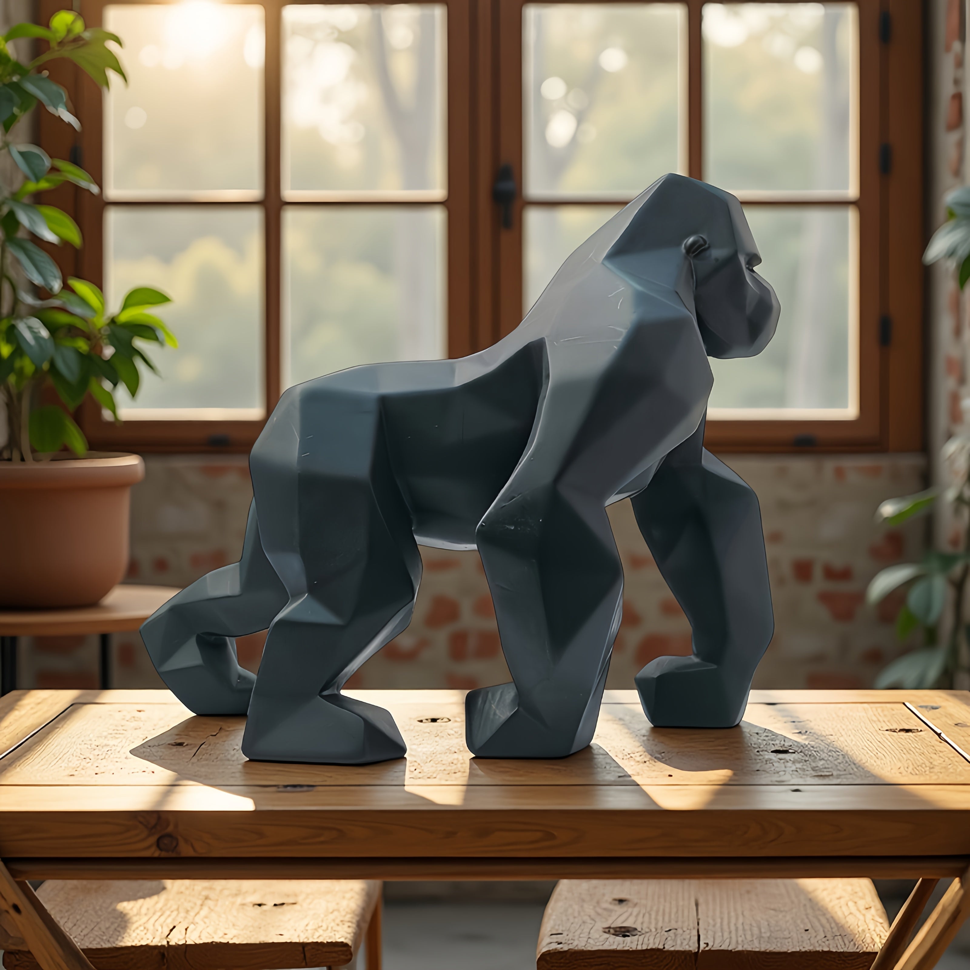 Tnessential Black Modern Orangutan Sculpture Statue 3D Decor