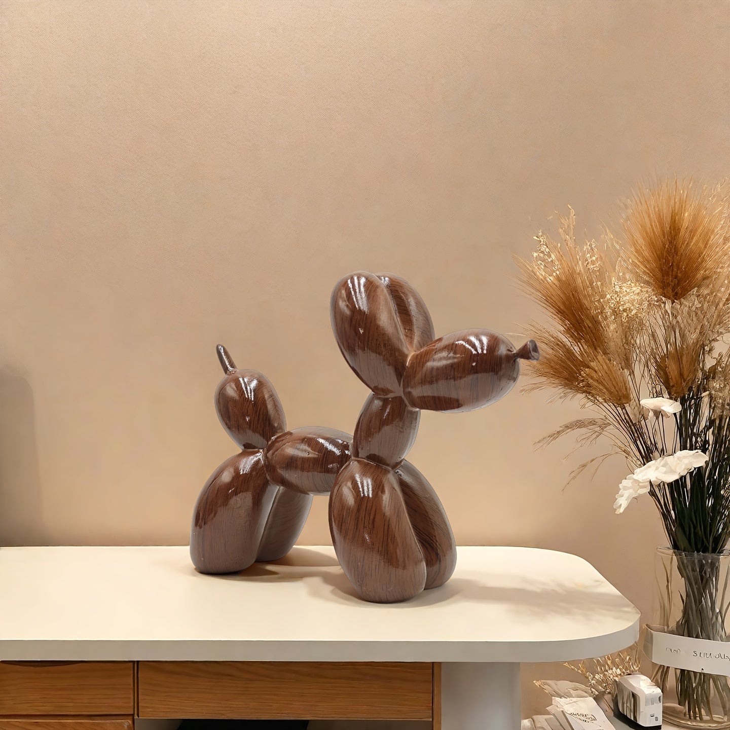 Tnessential Wood Balloon Dog Sculpture Animal Statue Art Decoration 3D Decor