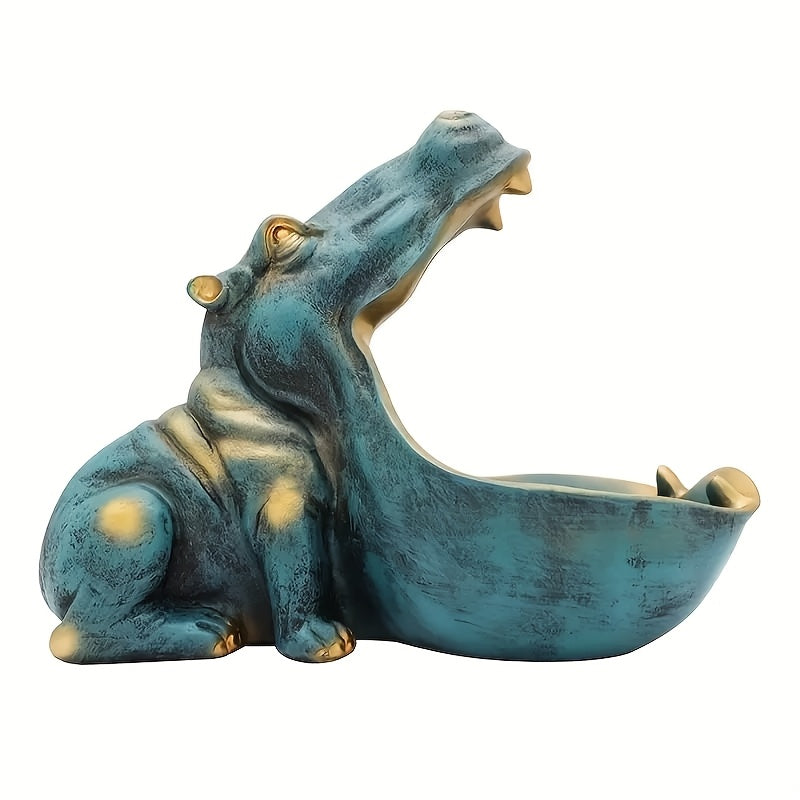 Tnessential Resin Hippopotamus Sculpture with Big Mouth 3D Decor