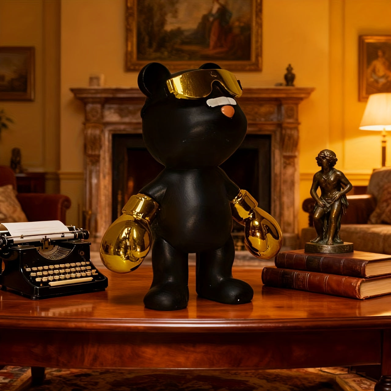 Tnessential Trendy Black and Golden Bear Figurine 3D Decor