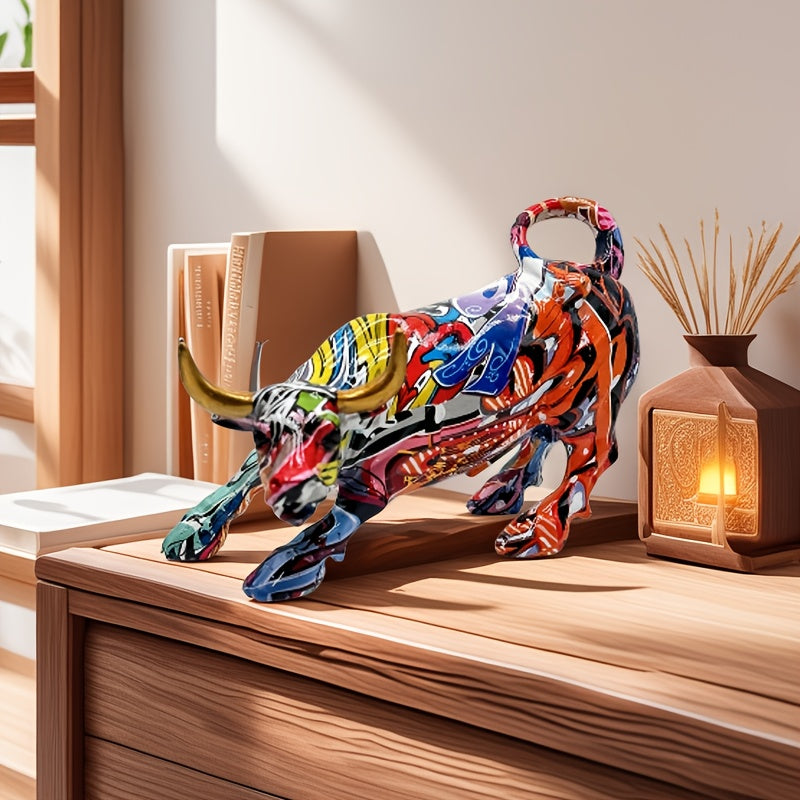Tnessential Collectible Figurines 1pc Bold Graffiti Bull Statue 3D Decor