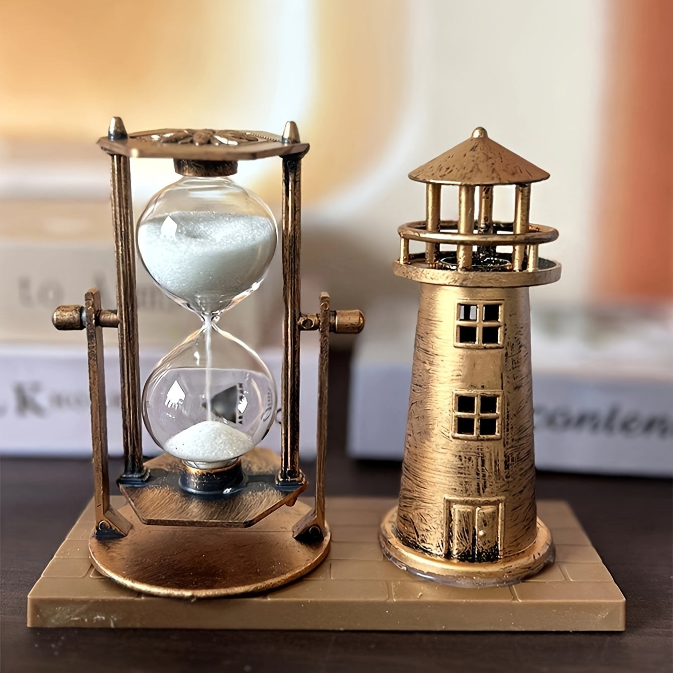 Tnessential Retro Style Lighthouse Shape Hourglass Decoration Office 3D Decor