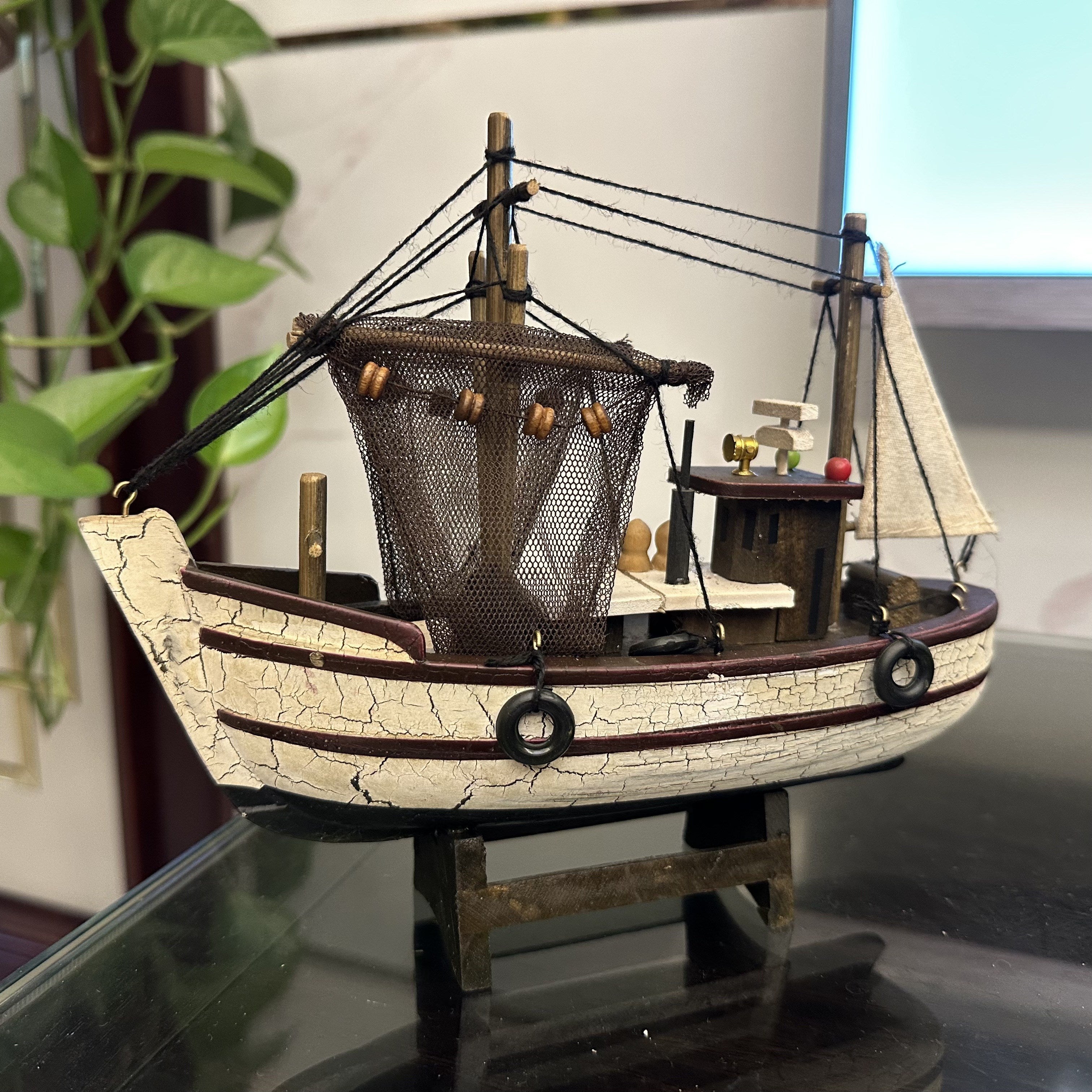 Tnessential Uniquely Designed and Finely Crafted Wooden Fishing Boat 3D Decor