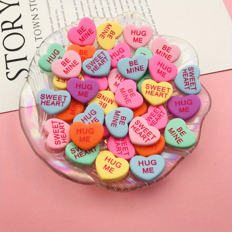 Tnessential U002f20pcs Resin New Pastel Hot Conversation Heart Shape 3D Decor
