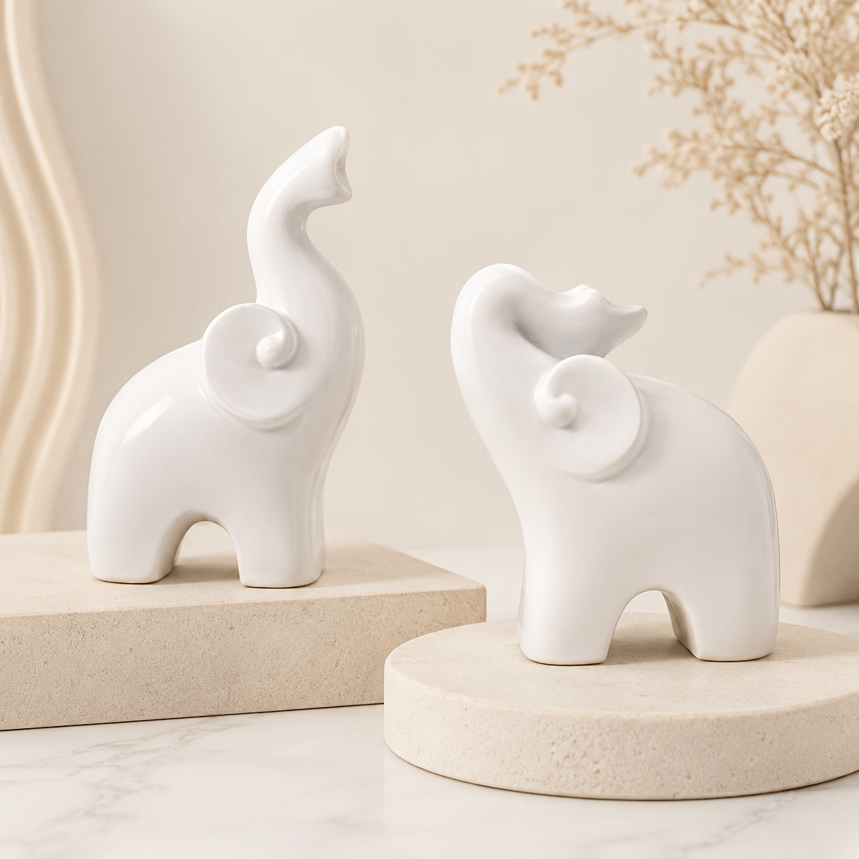 Tnessential Little White Elephant Modern Minimalist Resin Decorative 3D Decor