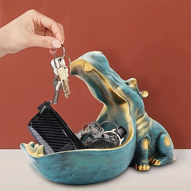 Tnessential Resin Hippopotamus Sculpture with Big Mouth 3D Decor