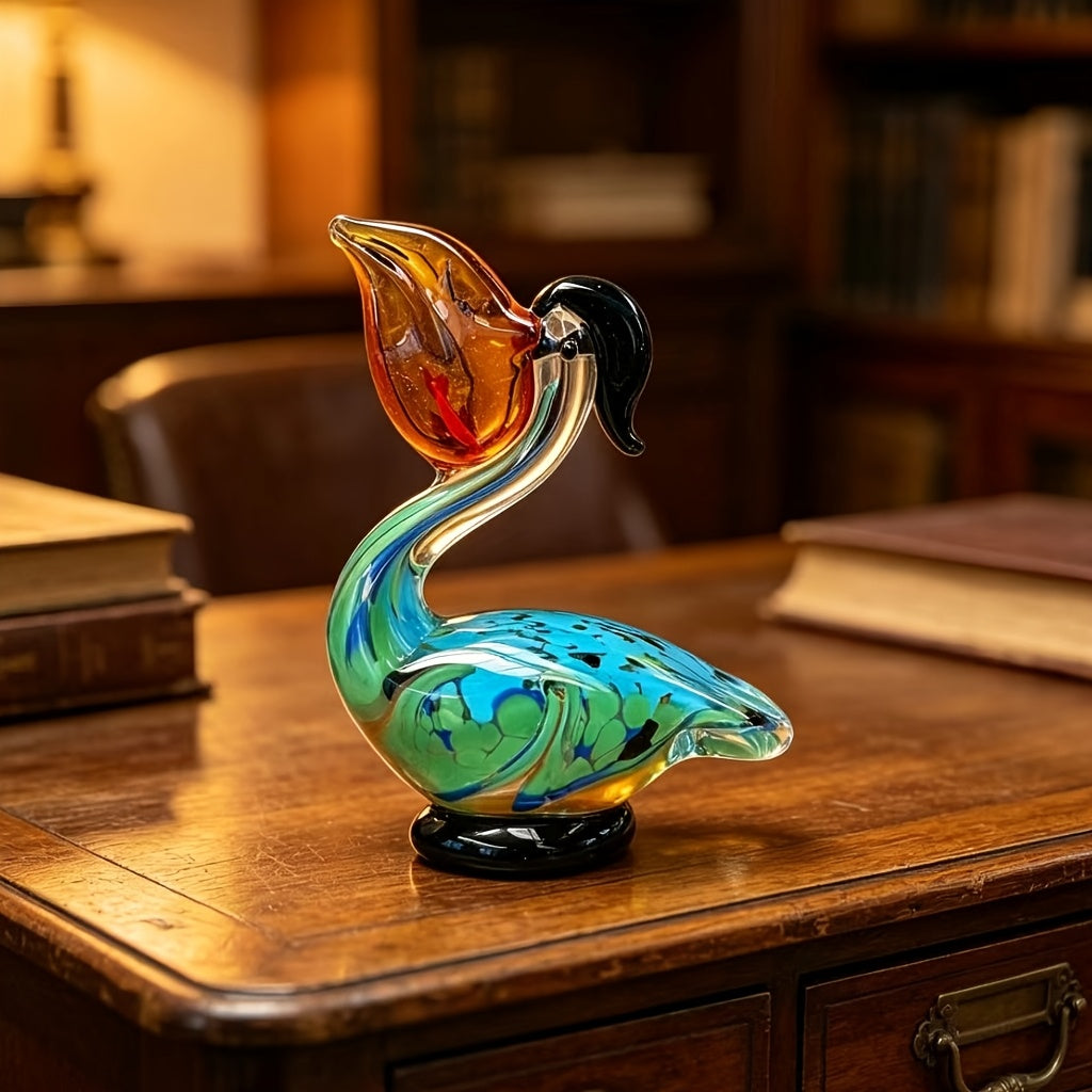 Tnessential Hand-blown Glass Pelican Statue 3D Decor