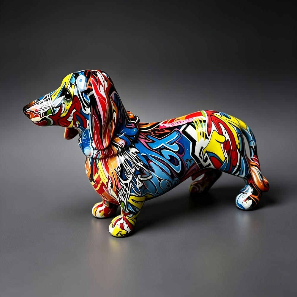 Tnessential Resin Colored Dachshund Sculpture Graffiti Dog Ornament for 3D Decor