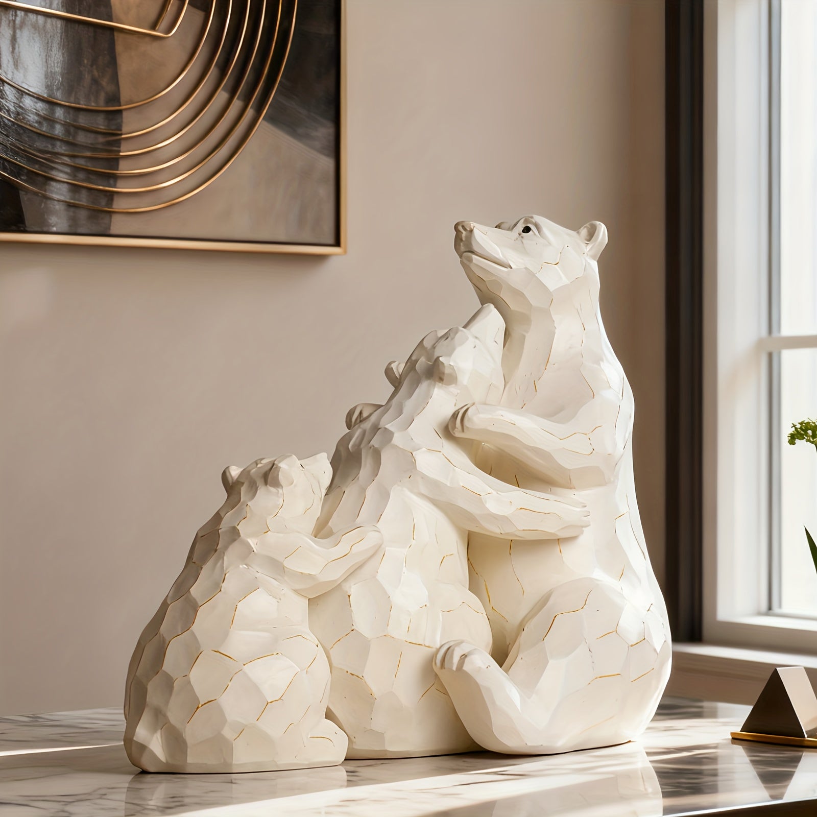 Tnessential White Bear 3pcs Statue Set 3D Decor