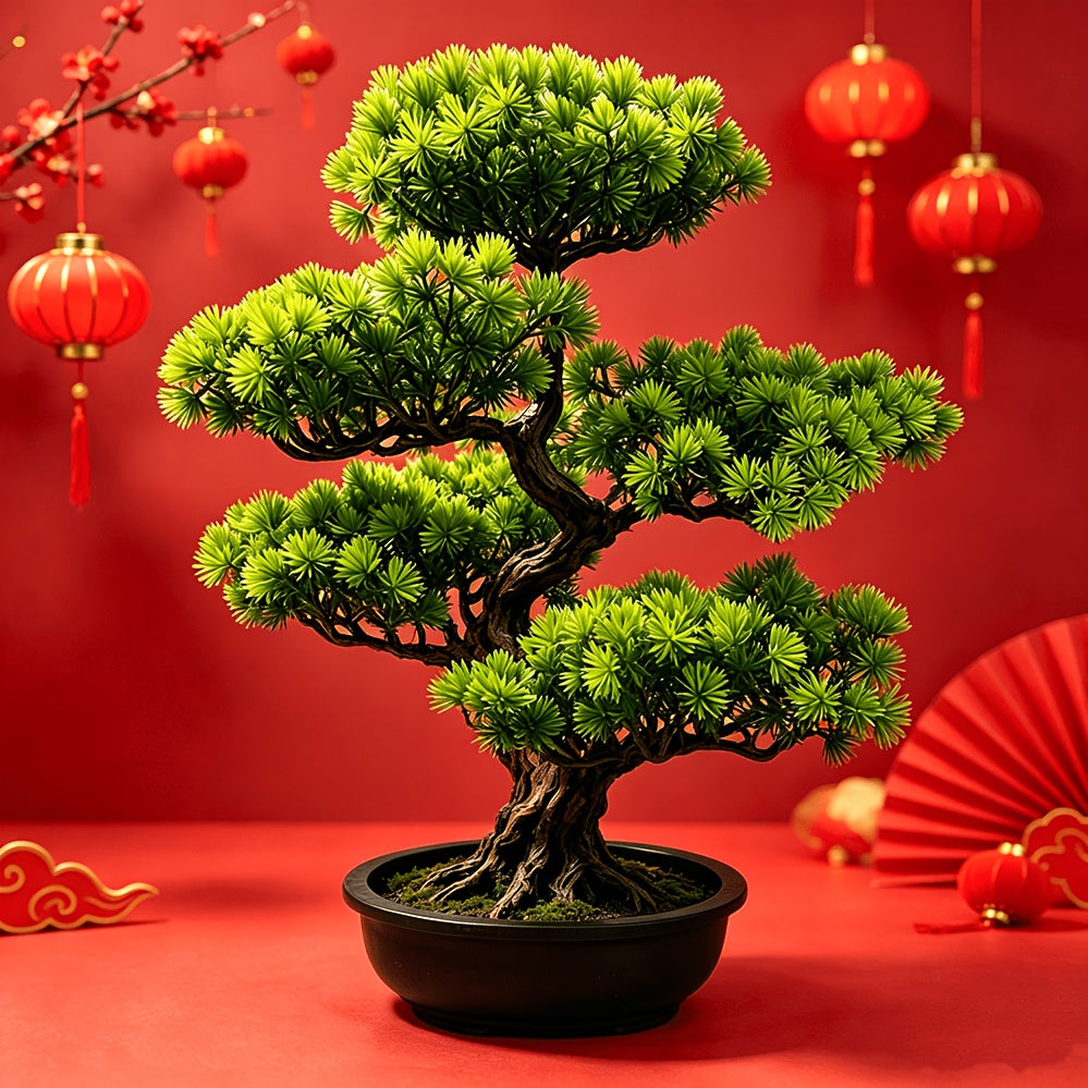 Tnessential Large Simulation Podocarpus Macrophyllus Green Plant Bonsai 3D Decor