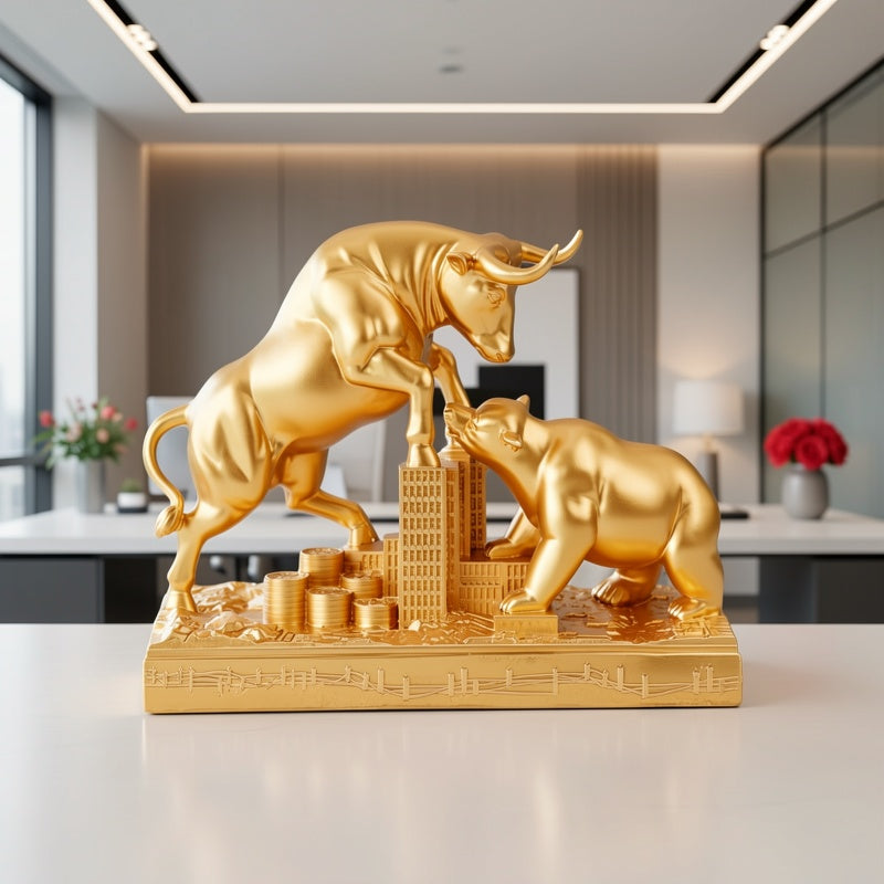 Tnessential Bull & Bear Wall Street Battle Statue 3D Decor