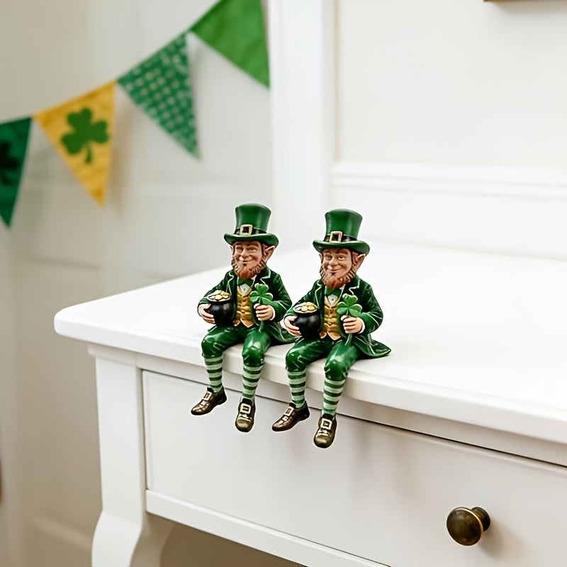 Tnessential Sitting Leprechaun Figurine with Pot of Golden and Shamrock 3D Decor