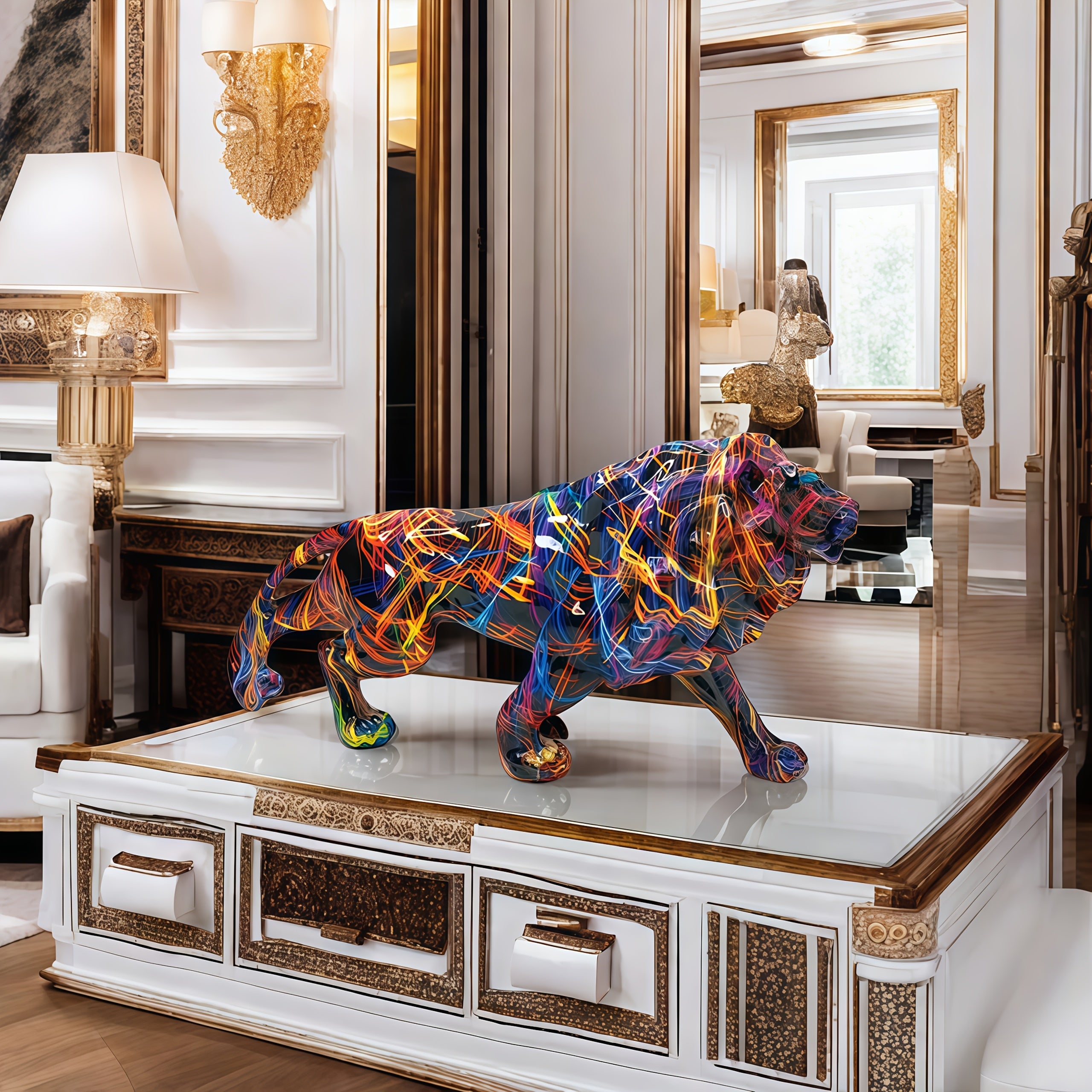 Tnessential Colorful Lion King Resin Statue 3D Decor