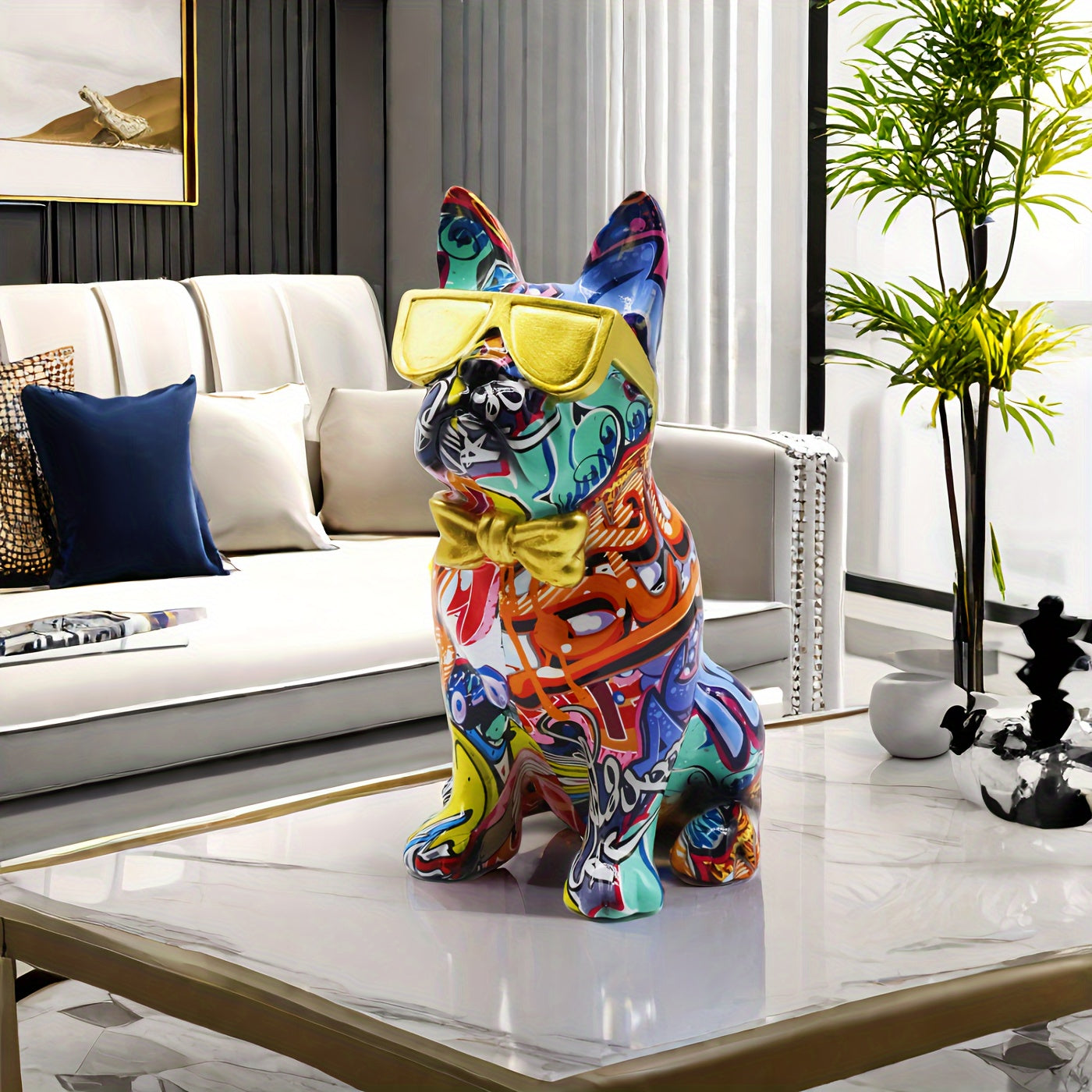 Tnessential Hip-hop Dog Statue with Glasses 3D Decor
