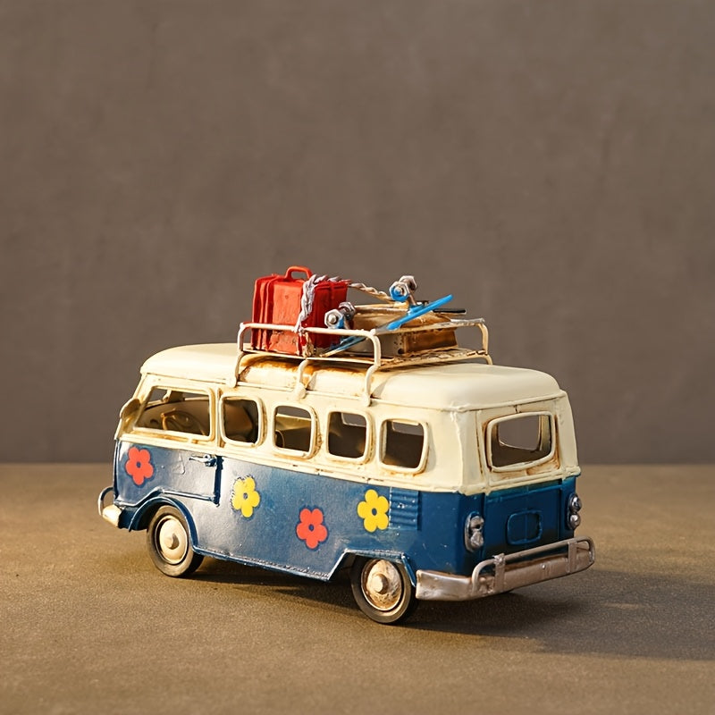Tnessential Iron Art Retro Handmade Bus Car Model Statue American 3D Decor