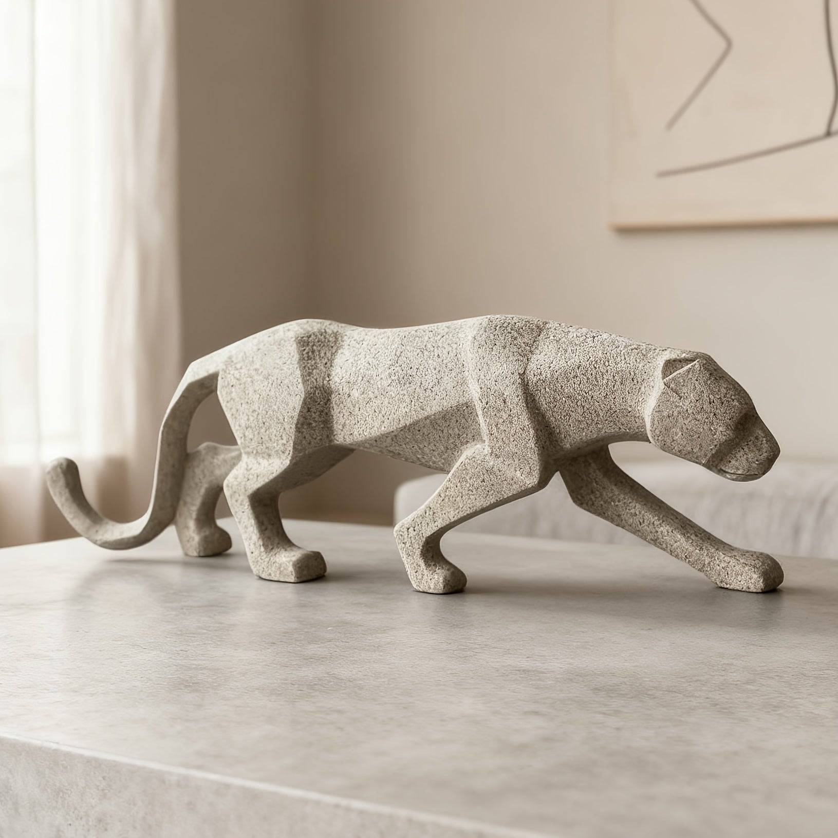 Tnessential Nordic Modern Sandstone Texture Resin Cheetah Statue 3D Decor