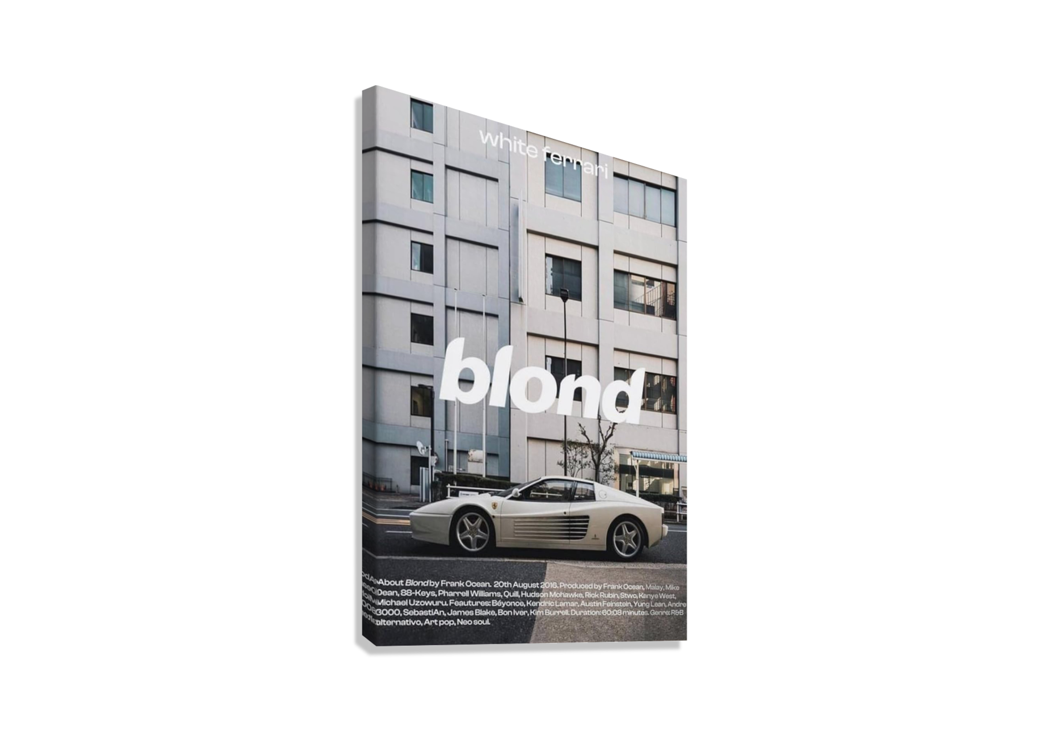 BLOND BY FRANK OCEAN WHITE FERRARI CANVAS POSTER