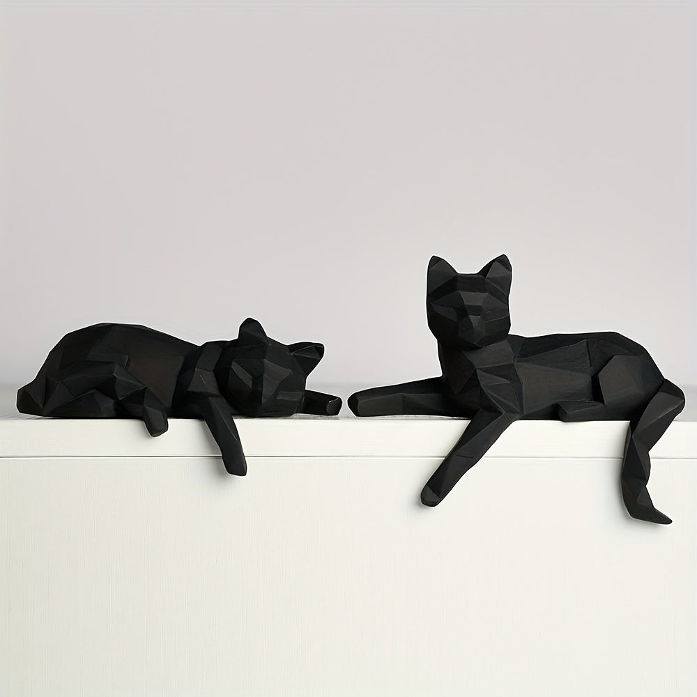 Tnessential Of Cat Sculpture Geometric Cut Animal Resin Artwork 3D Decor
