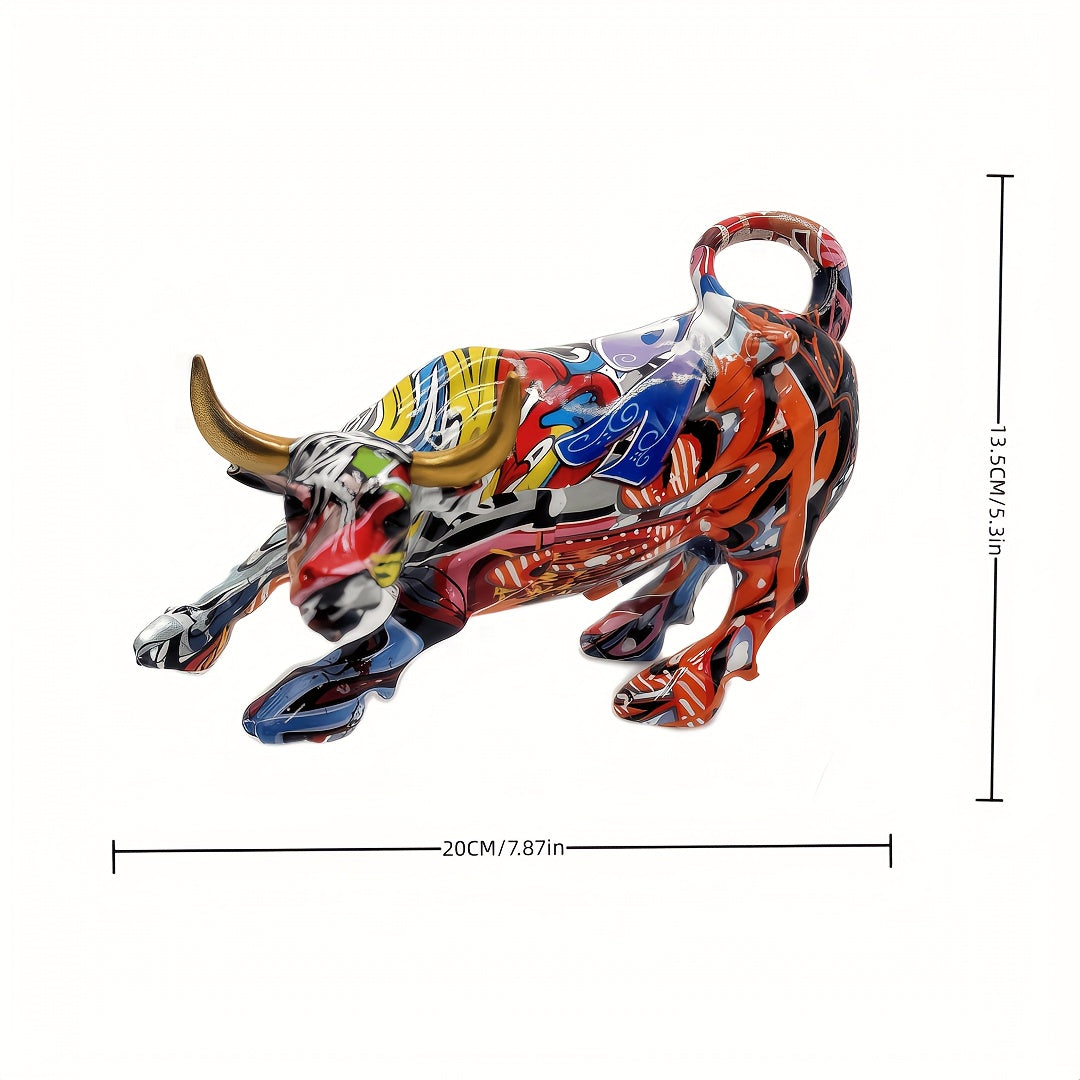 Tnessential Collectible Figurines 1pc Bold Graffiti Bull Statue 3D Decor