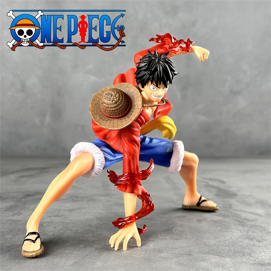 Tnessential Anime Figure: Luffy Squatting Scene Statue Model with Red 3D Decor