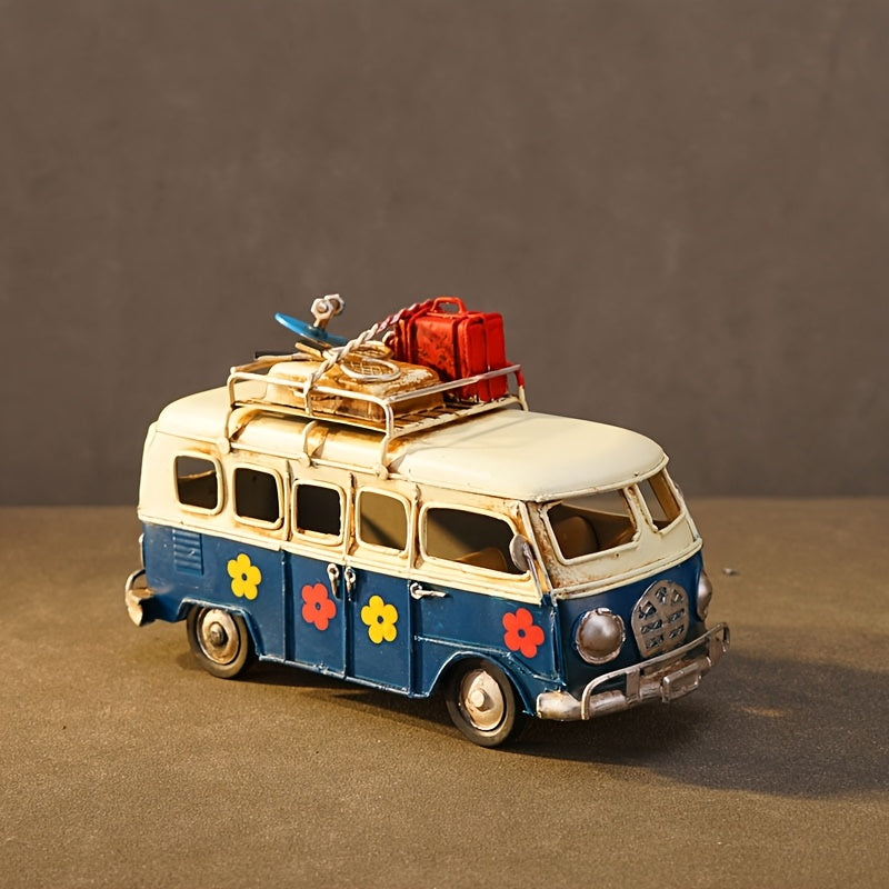 Tnessential Iron Art Retro Handmade Bus Car Model Statue American 3D Decor