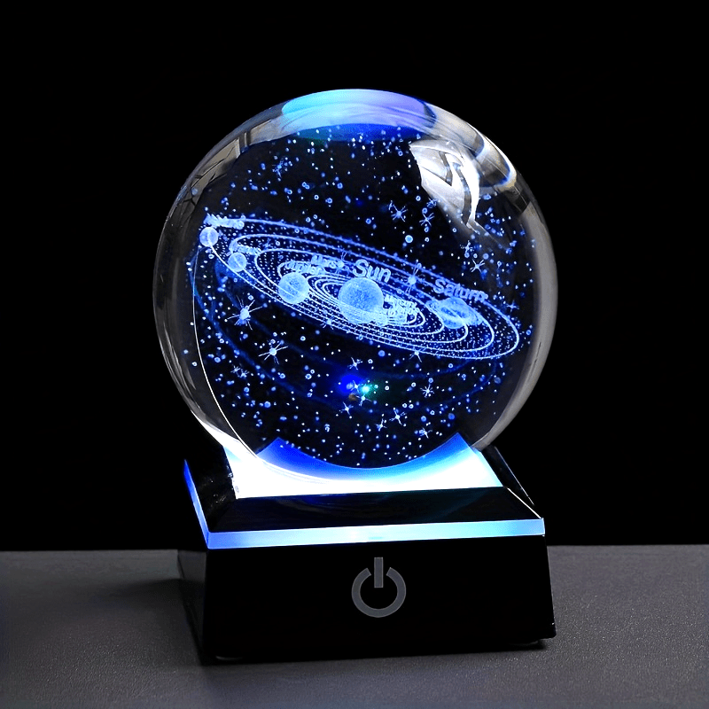 Tnessential Small 3D Solar System Crystal Ball with a Touch LED Base 3D Decor