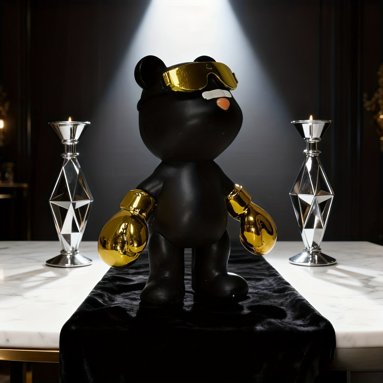 Tnessential Trendy Black and Golden Bear Figurine 3D Decor