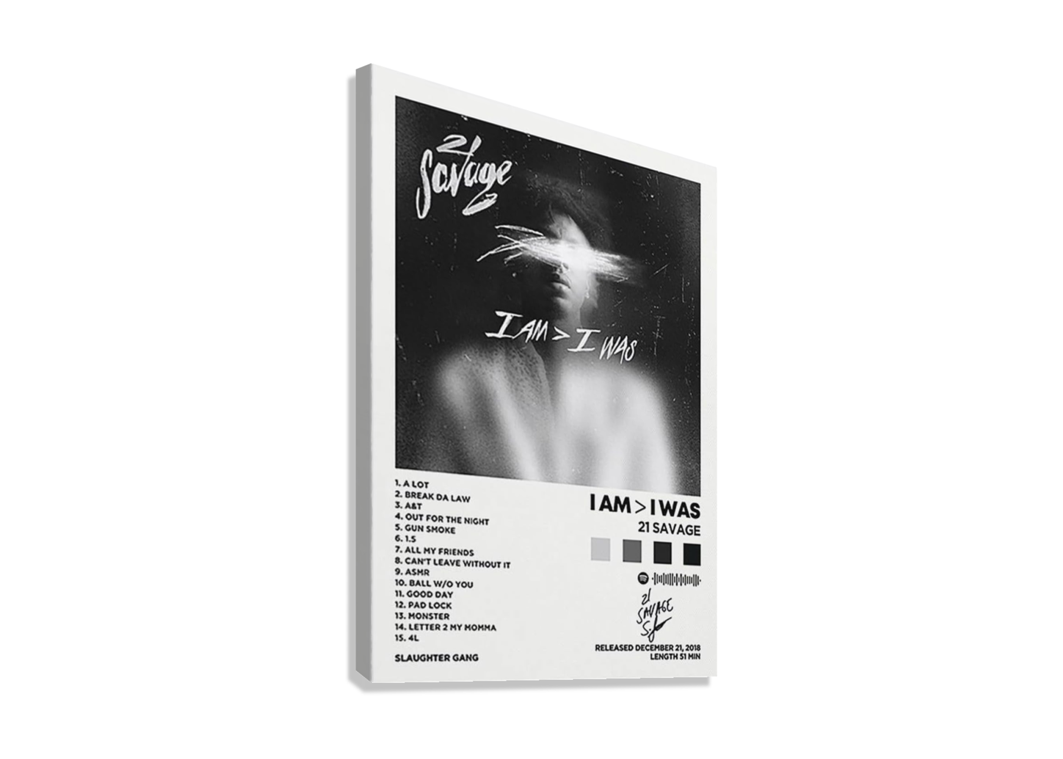 21 SAVAGE "I AM > I WAS CANVAS POSTER
