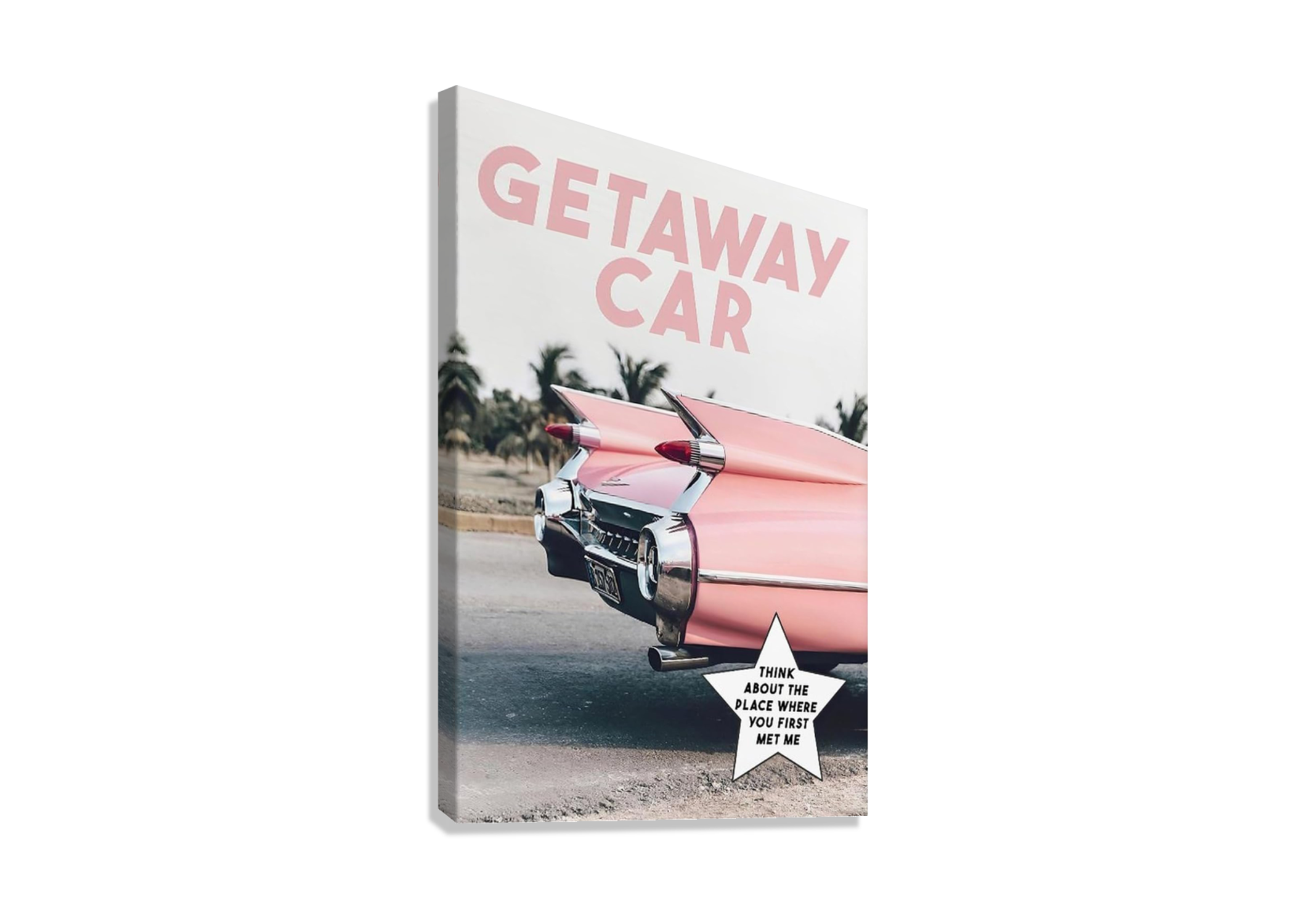 CUTE PINK GET AWAY CAR CANVAS POSTER