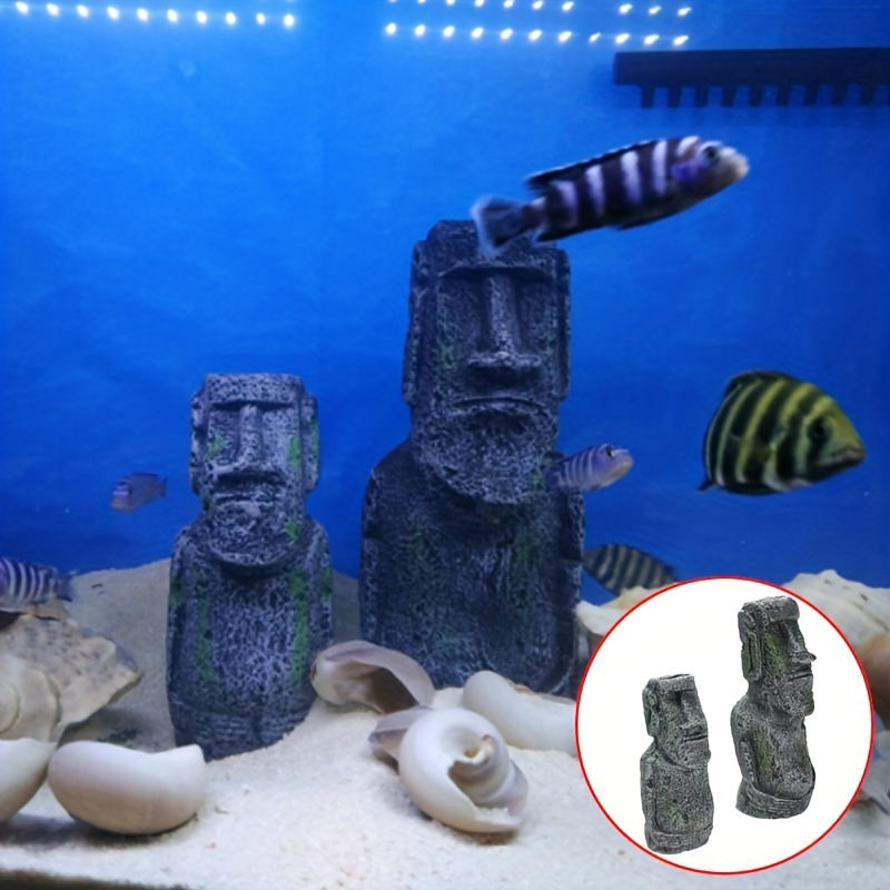 Tnessential Aquarium Ornament Easter Island Statue Resin Pipe Fish Tank 3D Decor