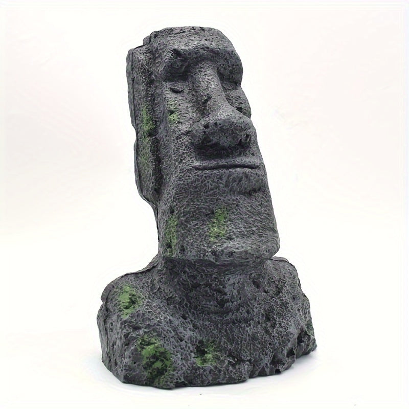 Tnessential Aquarium Ornament Easter Island Statue Resin Pipe Fish Tank 3D Decor