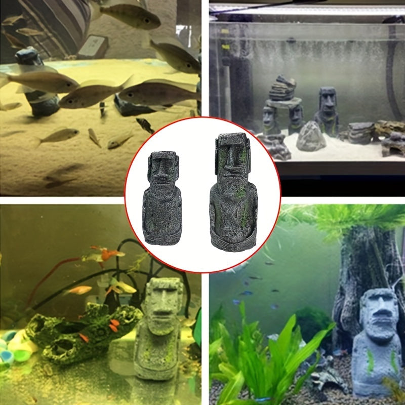 Tnessential Aquarium Ornament Easter Island Statue Resin Pipe Fish Tank 3D Decor