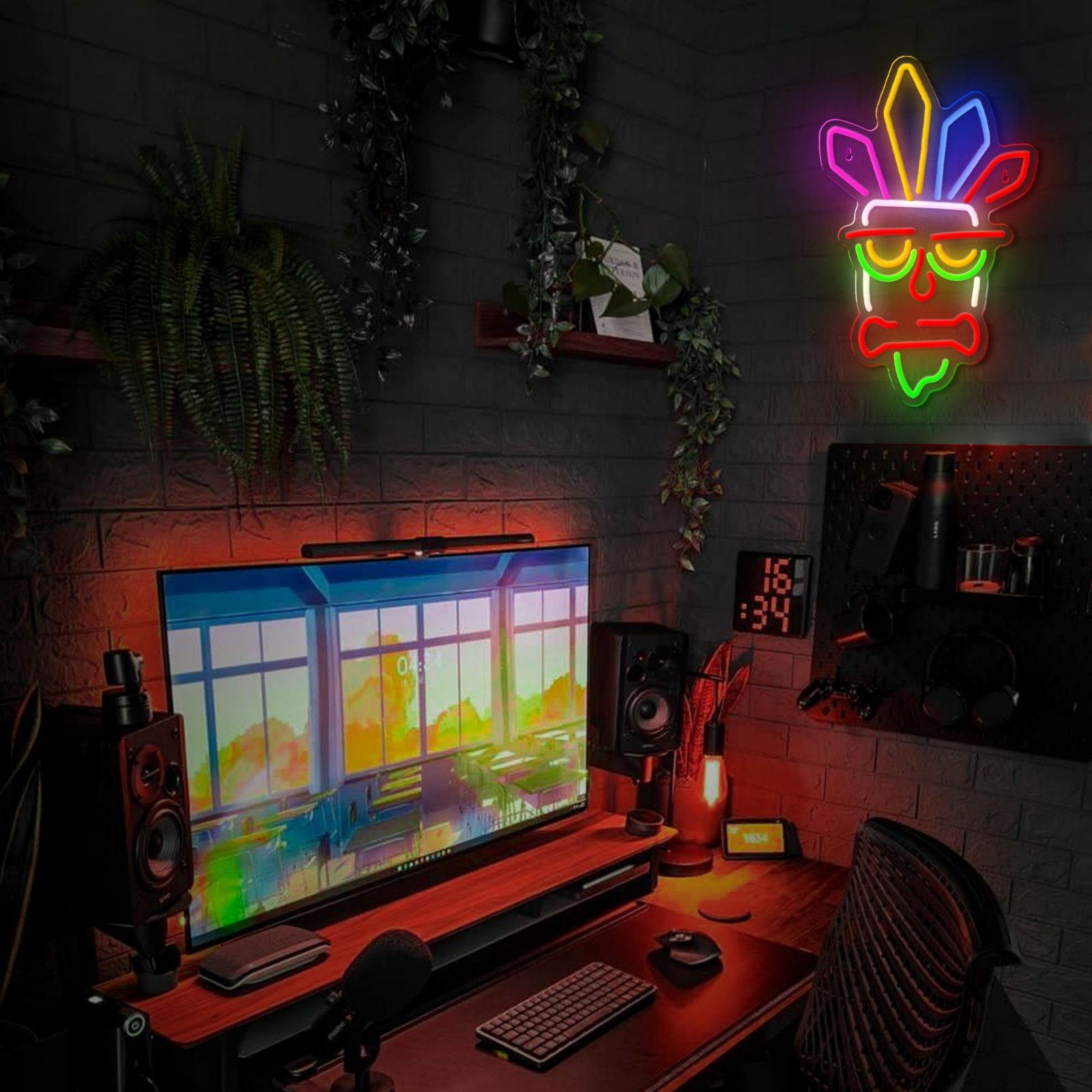 Tnessential Vibrant RGB LED Tiki Mask Neon Sign 3D Decor