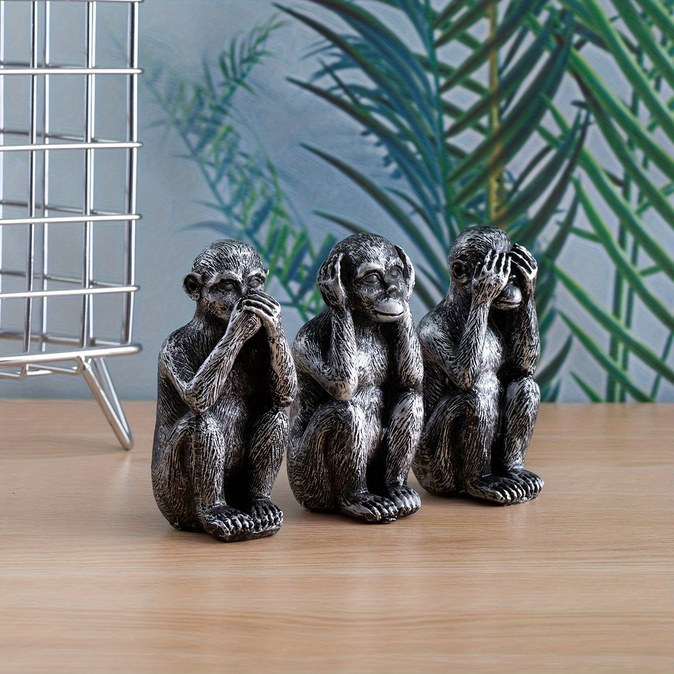 Tnessential Set Modern Resin Monkey Sculpture for 3D Decor