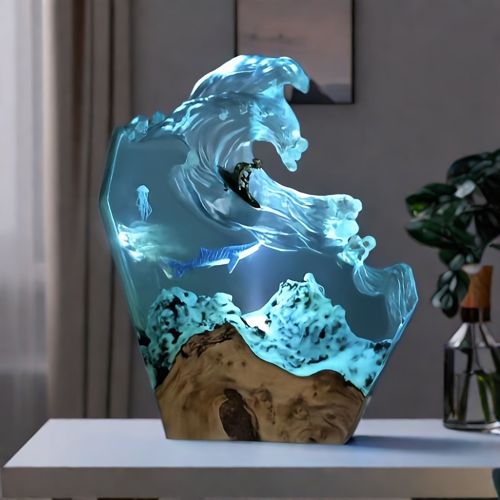 Tnessential Handcrafted Surf Whale Resin Lighting Featuring a Dimmable 3D Decor