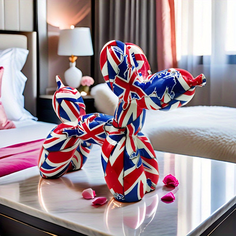 Tnessential British Flag Balloon Dog Sculpture Animal Statue Ornament 3D Decor
