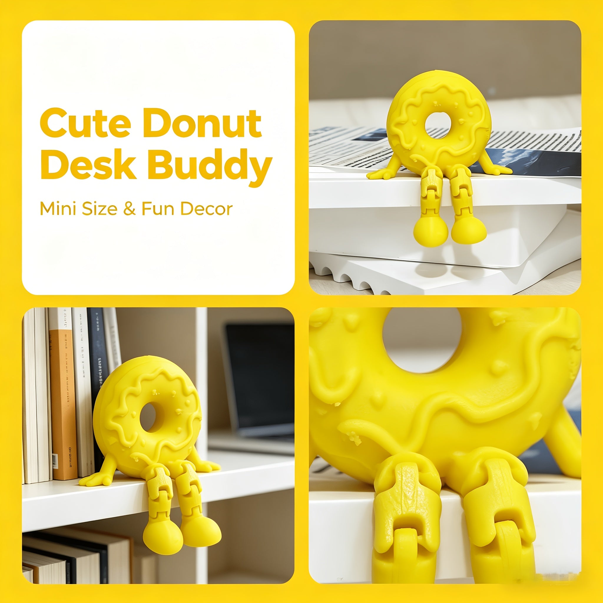 Tnessential Printed Yellow Donut Figure with Movable Joints 3D Decor