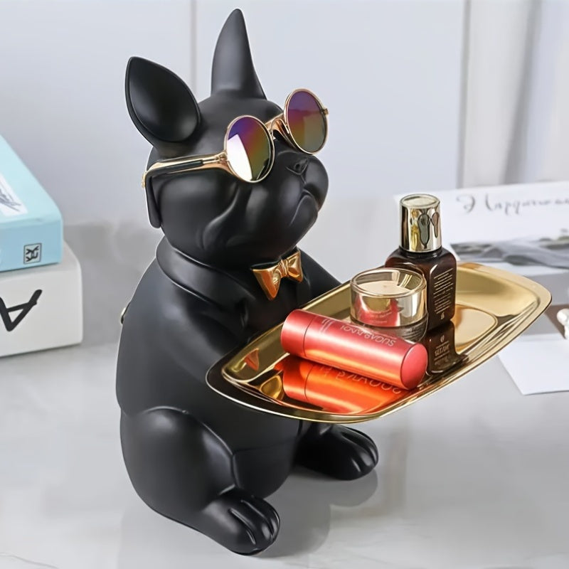 Tnessential French Bulldog Table Storage Resin Sculpture with Tray 3D Decor