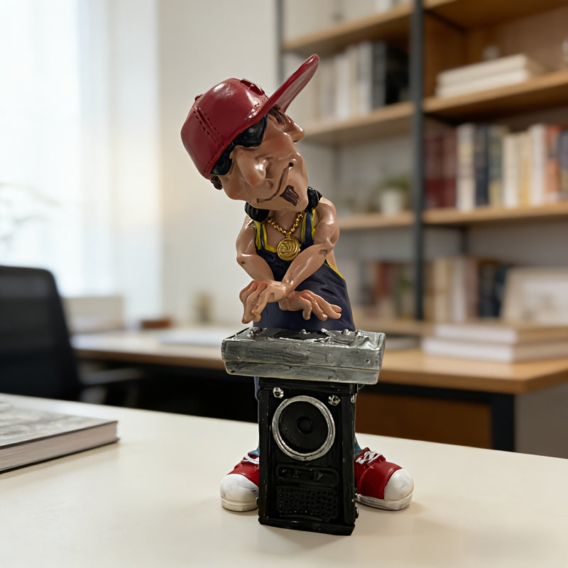 Tnessential Resin DJ Statue with Red Hat & Golden Chains 3D Decor