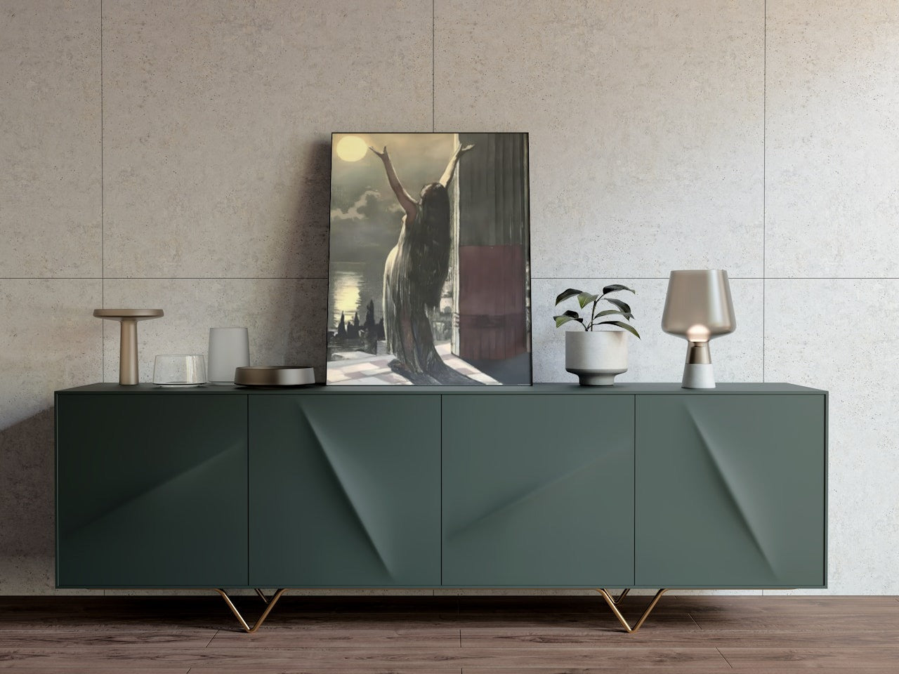 Elegant Canvas Poster of a Woman Standing in Moonlight