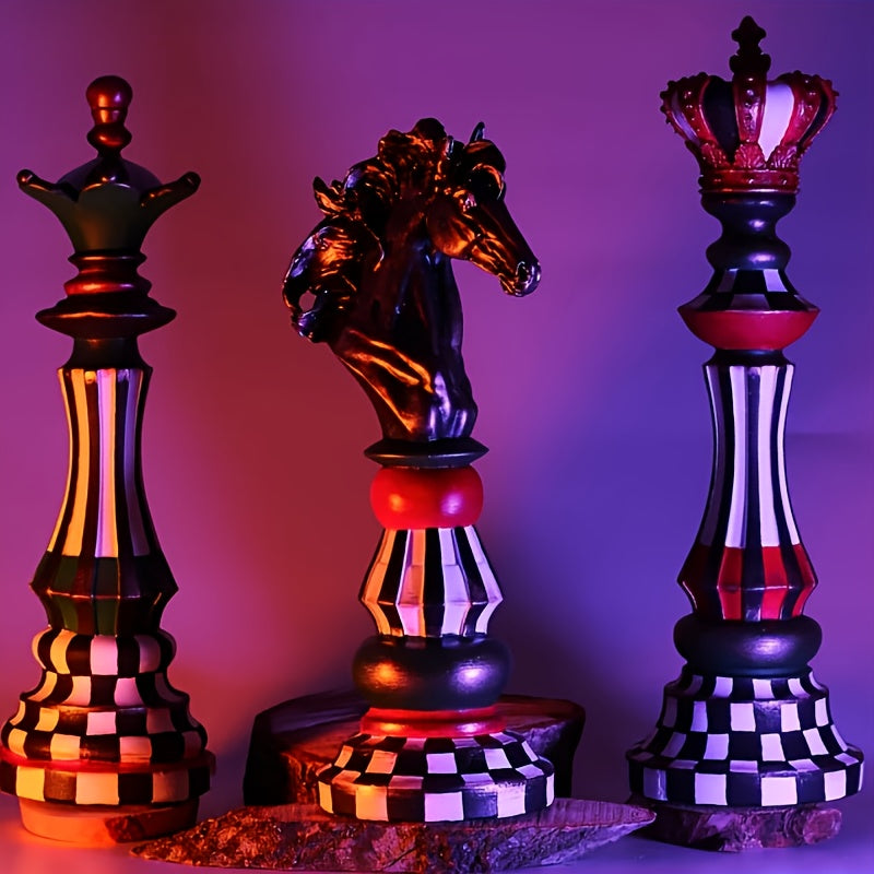Tnessential Set of 3 Decorative Chess Pieces Featuring a Grid Design 3D Decor