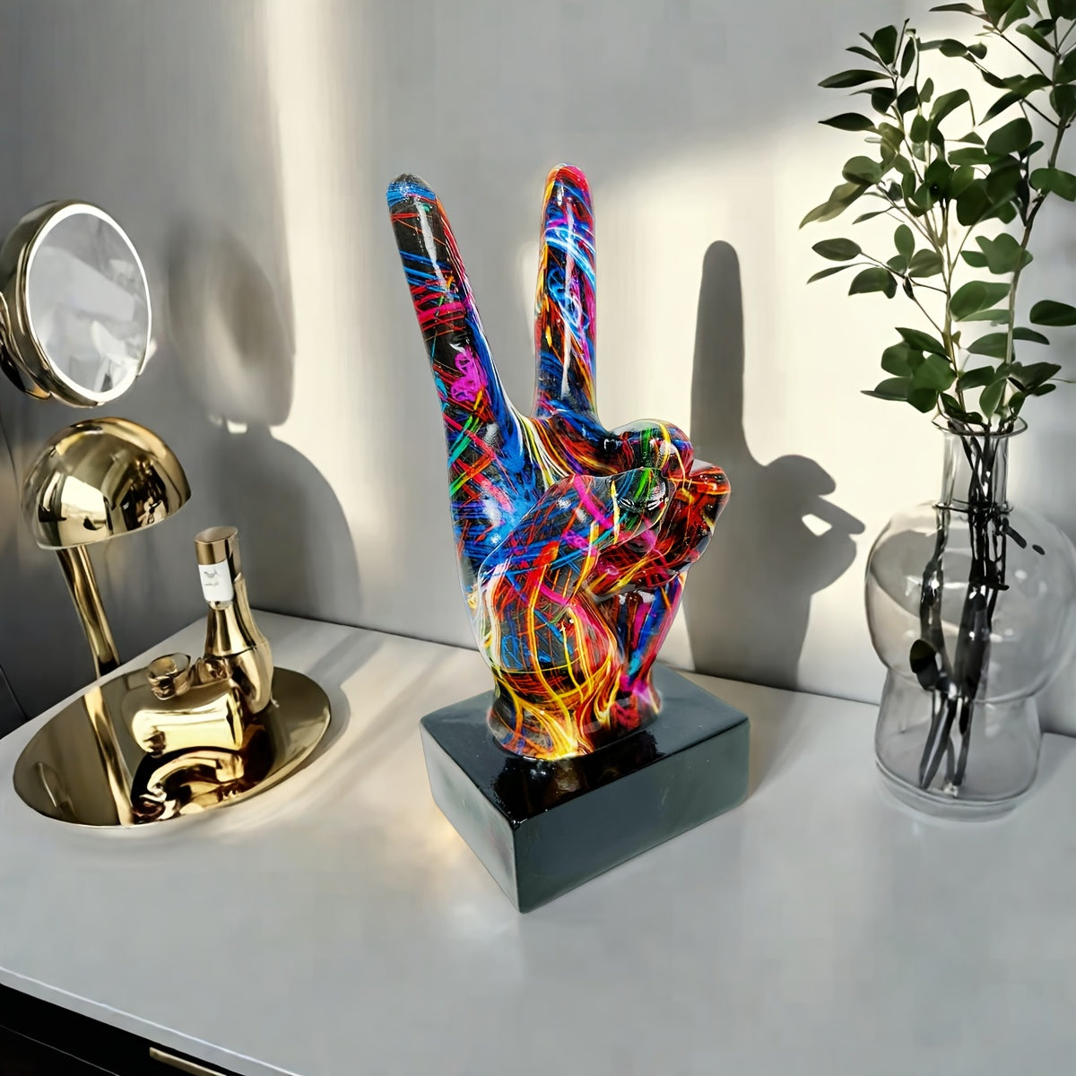 Tnessential Contemporary Resin Peace Sign Sculpture 3D Decor