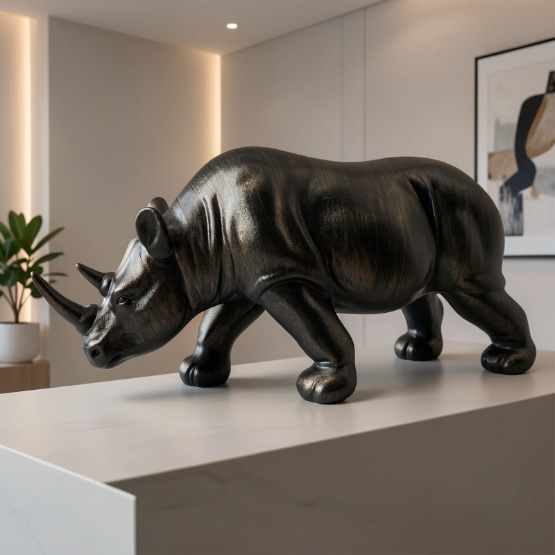 Tnessential Rustic Farmhouse Style Rhino Statue 3D Decor
