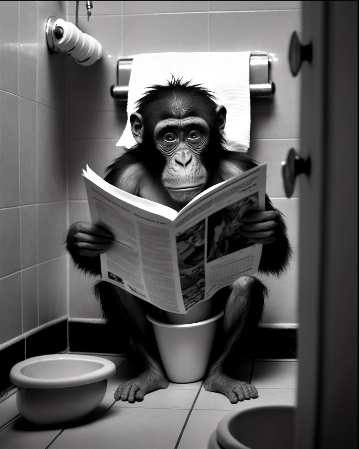 FUNNY AND CUTE MONKEY IN BATHROOM