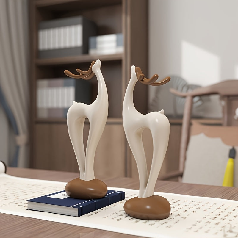 Tnessential Pair of Resin Deer Sculptures 3D Decor
