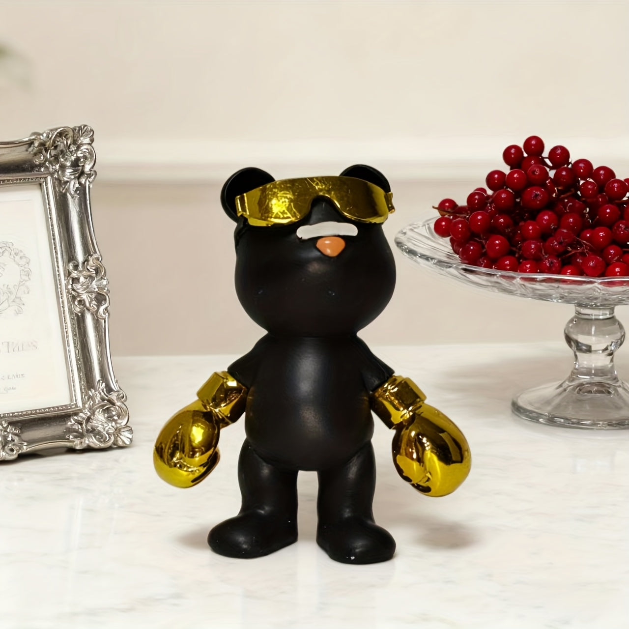 Tnessential Black and Golden Boxing Bear Style Decorative Ornament 3D Decor