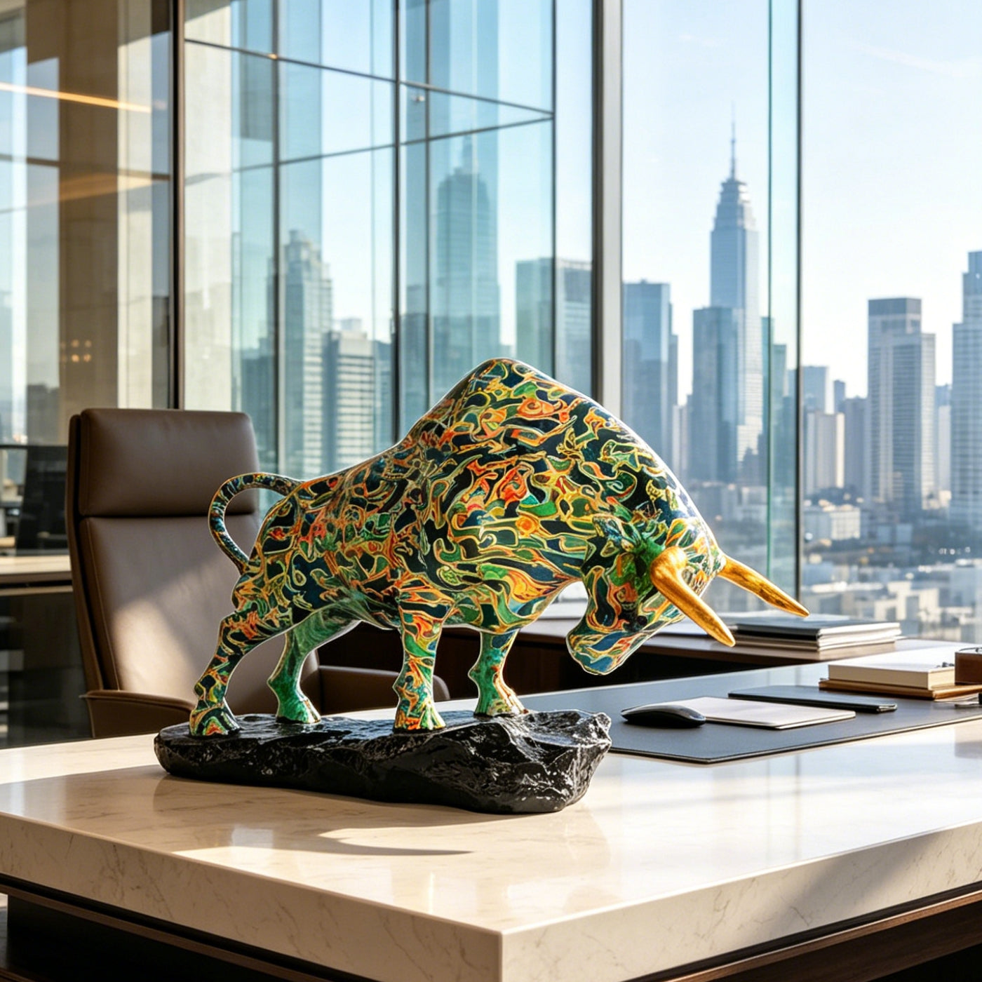 Tnessential Sparkling Resin Wall Street Bull Statue 3D Decor
